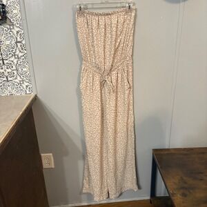 Ann Taylor Loft Tan White Cheetah‎ Sleeveless Strapless Jumpsuit (XS)
